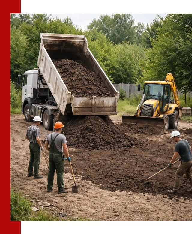 Доставка и укладка грунта для выравнивания участка в Кондопоге