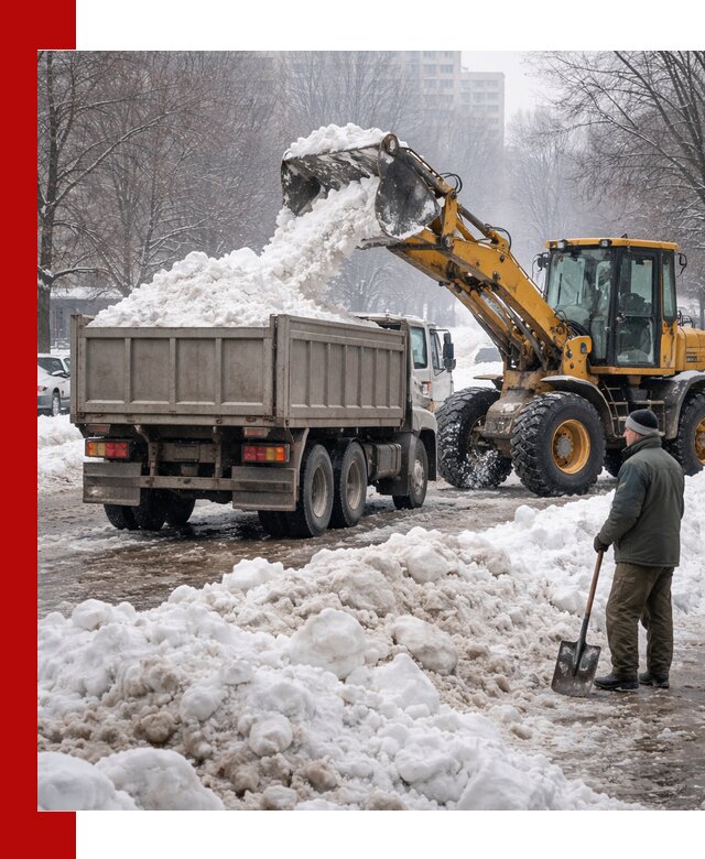Вывоз снега грузовой техникой в Кондопоге оперативно и чисто