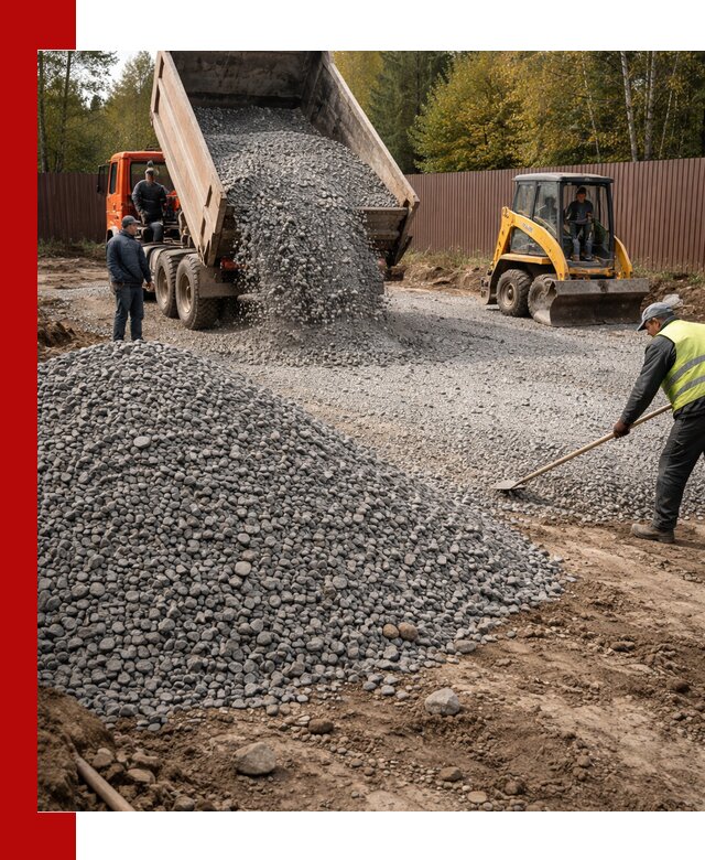 Отсыпка участка щебнем с доставкой и уплотнением в Кондопоге