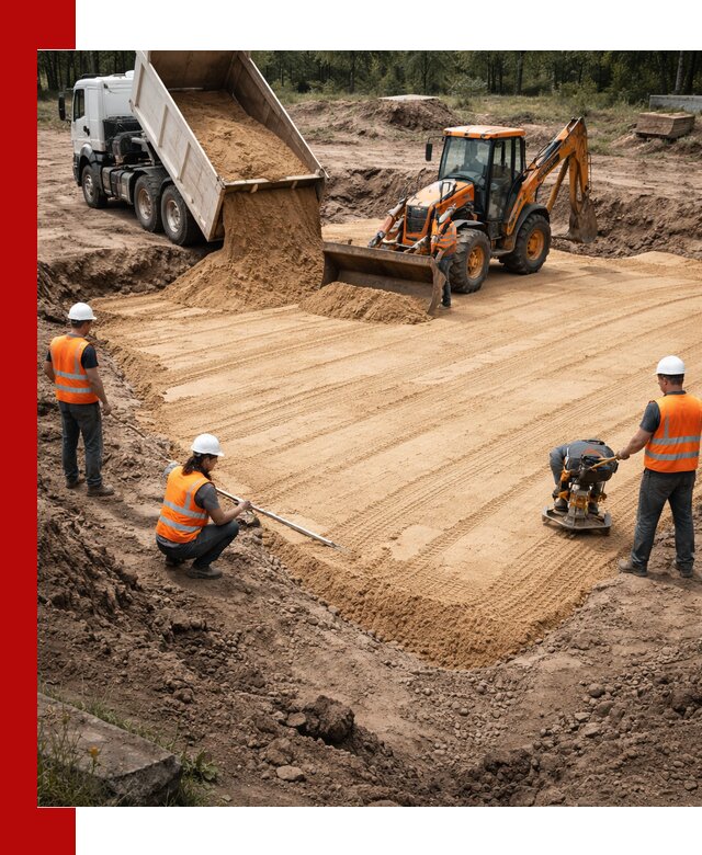 Устройство песчаной подушки для фундаментов и дорог в Кондопоге